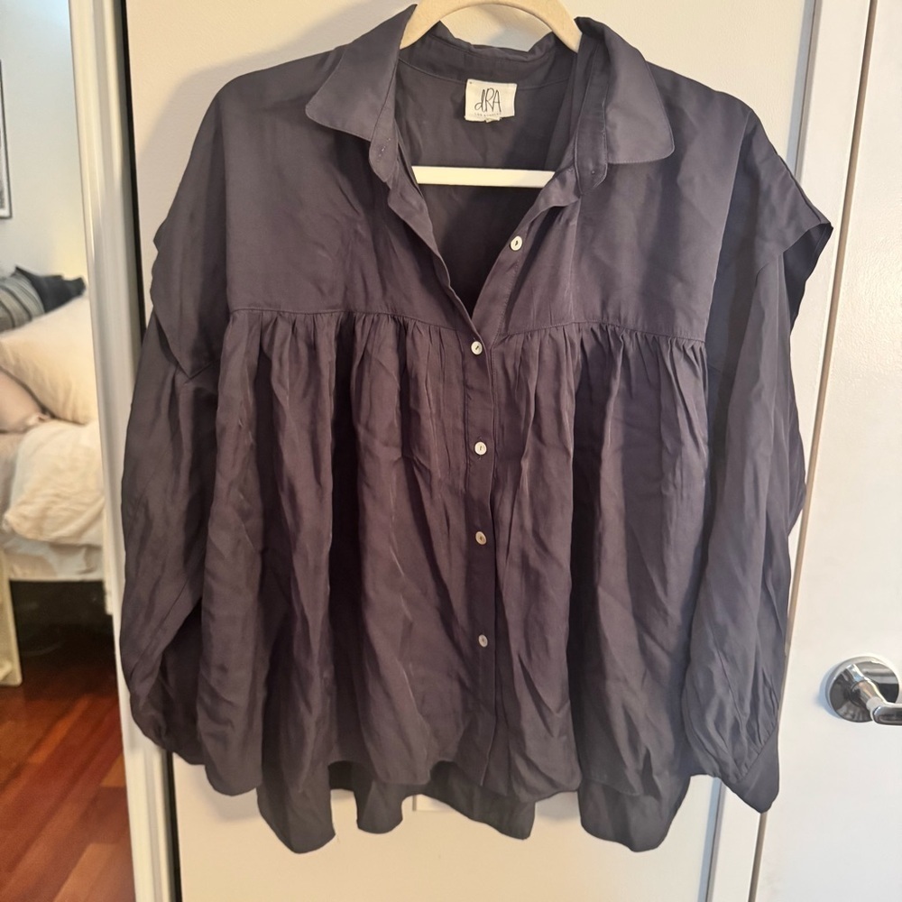 Anthropologie dRA LA Charcoal Peasant Babydoll Blouse | Button | XS